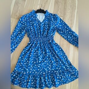 Blue Floral Long Sleeve Dress